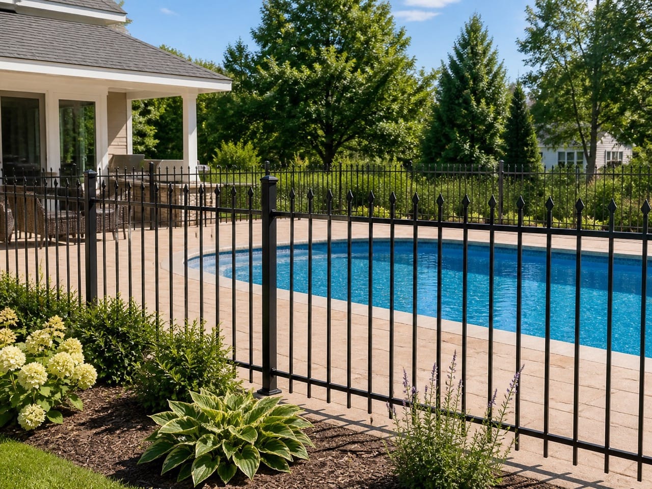 Black aluminum fence backyard
