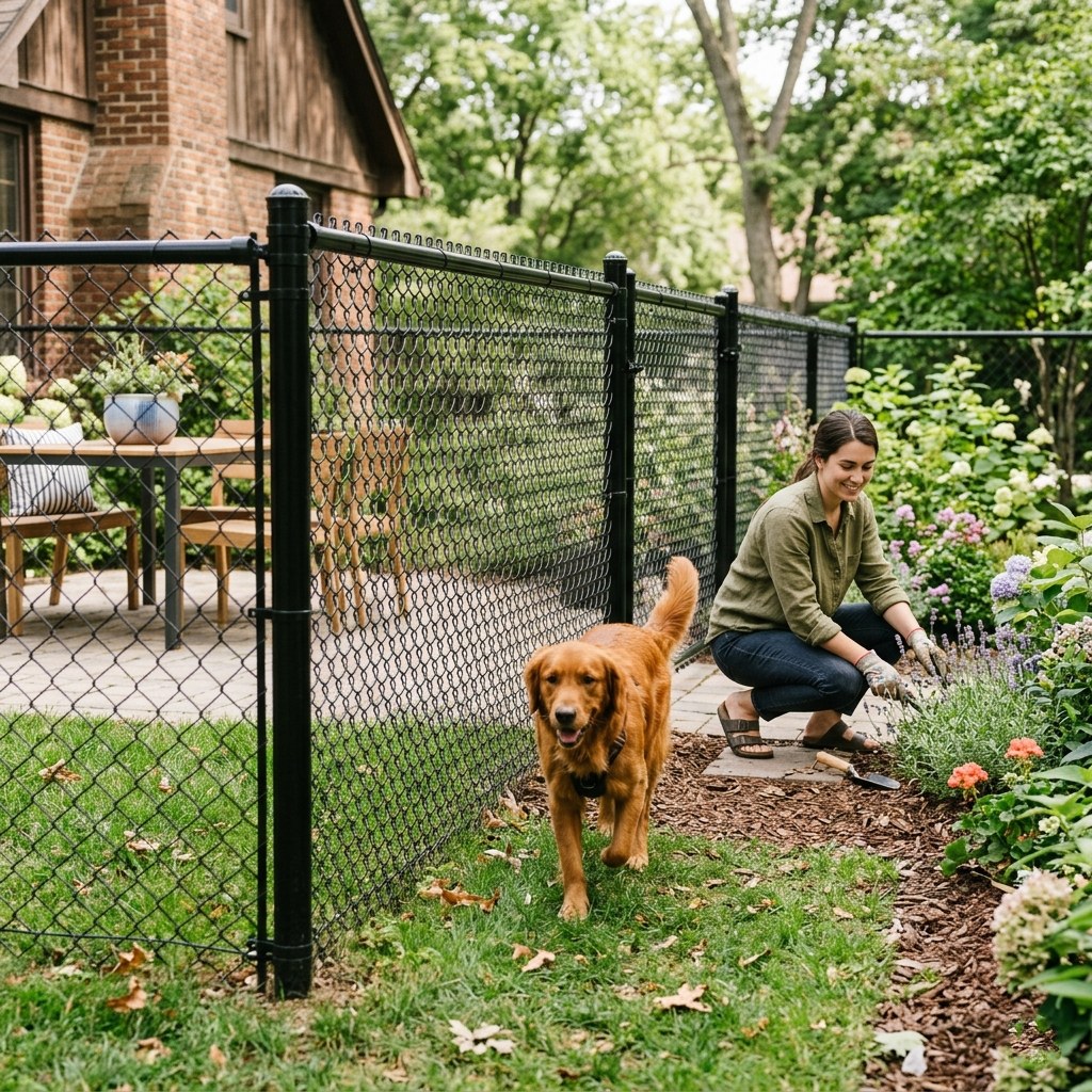 Green vinyl-coated chain link fence