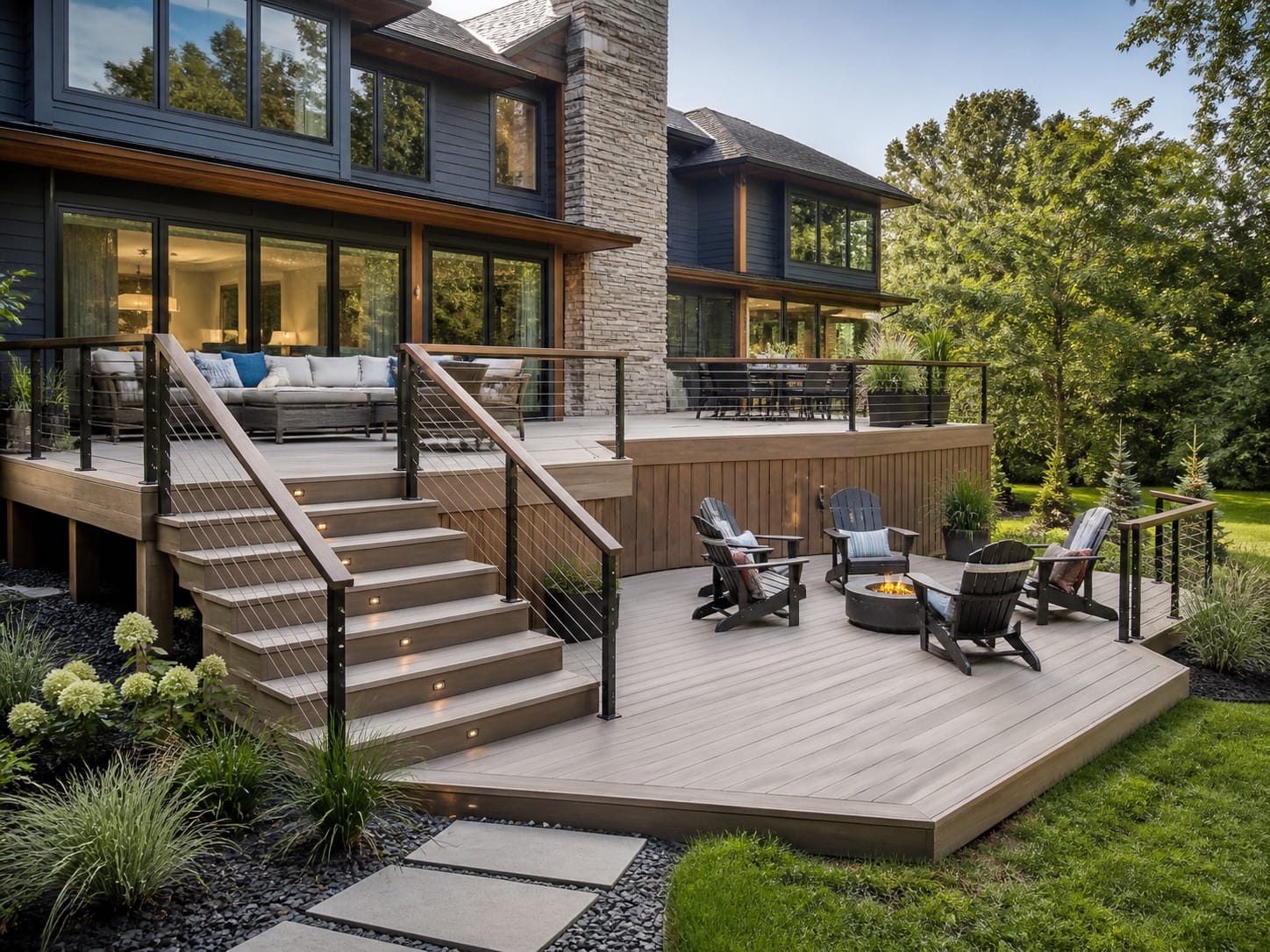 Backyard deck with outdoor furniture