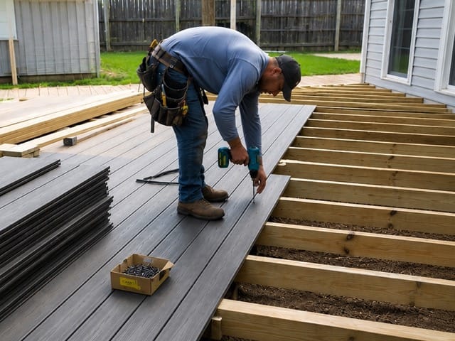 PVC decking installation in progress