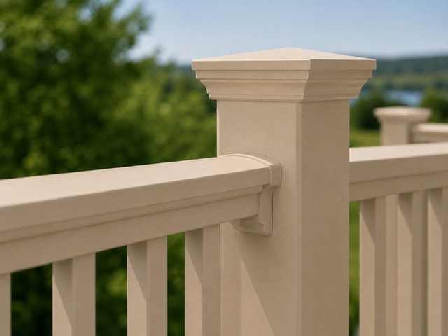 Tan vinyl railing on deck