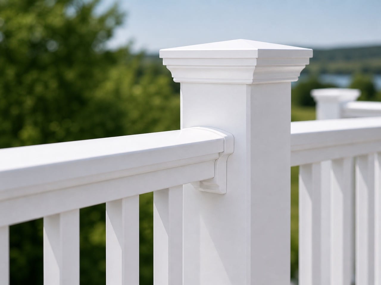 White vinyl railing with black aluminum balusters on front porch