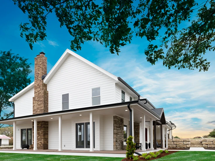 Home with white RISE composite siding and coordinated trim