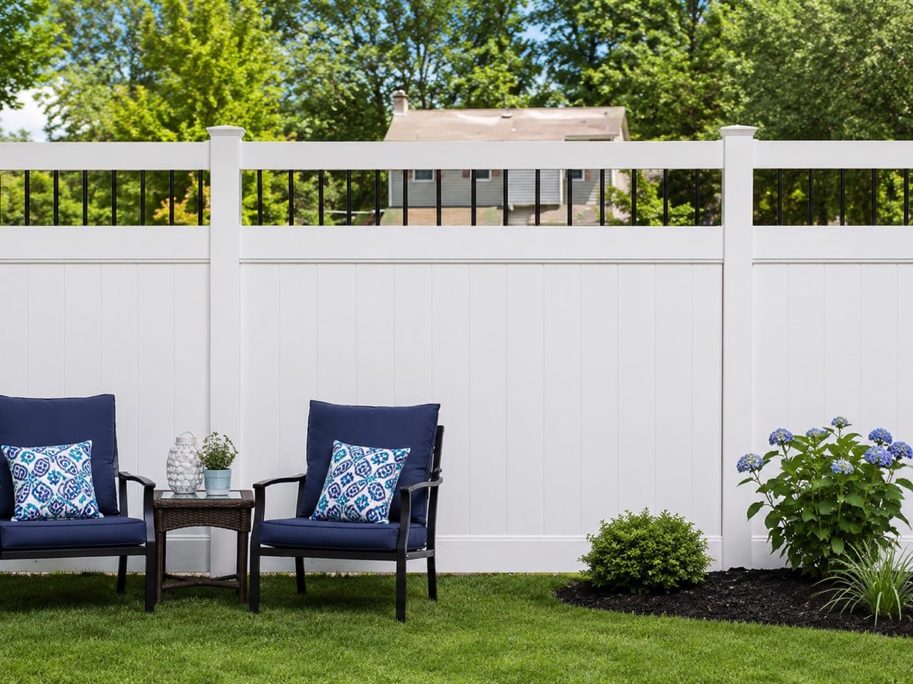White vinyl fence with an open picket look
