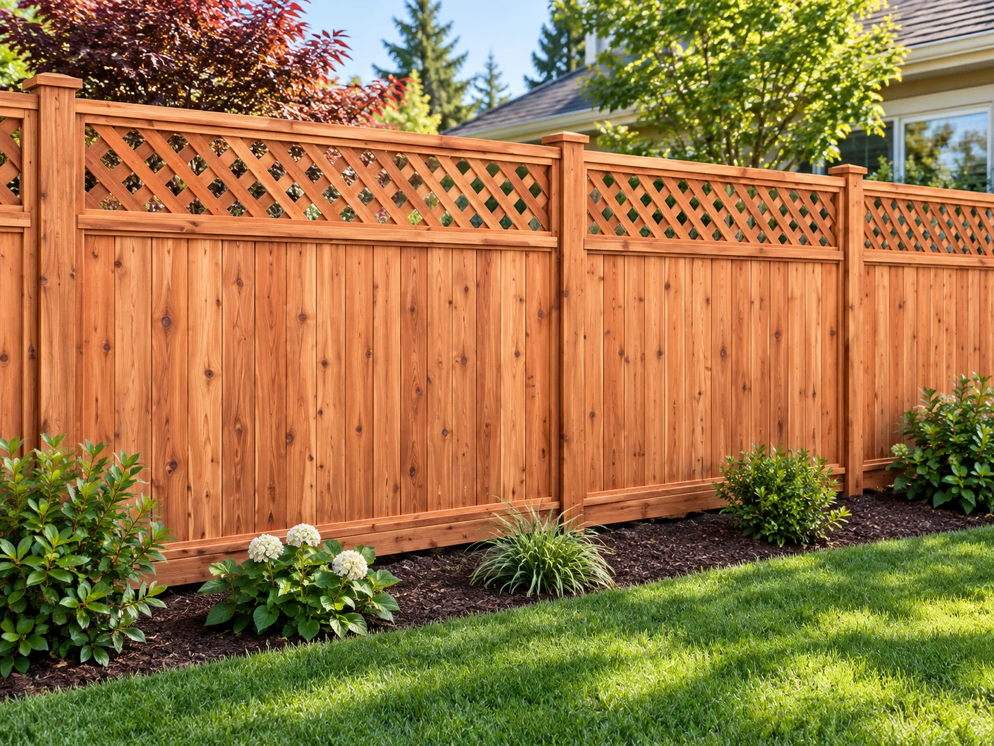 Western Red Cedar privacy fence with diagonal lattice