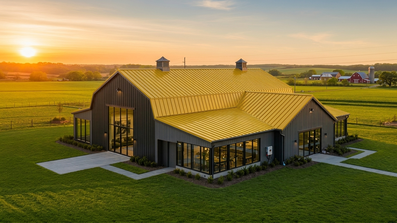 Modern barn with metal roofing panels