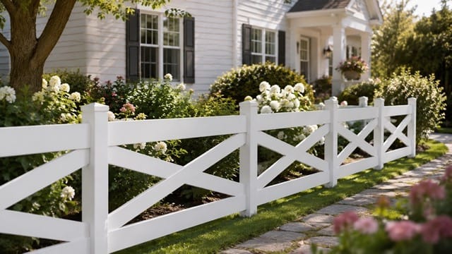 Crossbuck and Diamond vinyl fence related installation example 2
